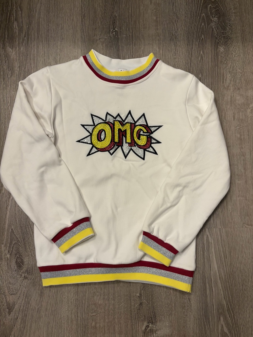 Lola + The Boys White OMG Pullover with Yellow Trim- Size 12- Pre-owned